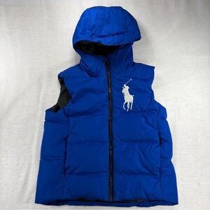 Polo by Ralph Lauren Royal Blue Hooded Puffer Vest with Large Polo Logo
